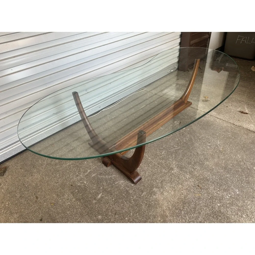 RARE ADRIAN PEARSALL MID CENTURY WALNUT COFFEE TABLE KIDNEY SHAPED GLASS